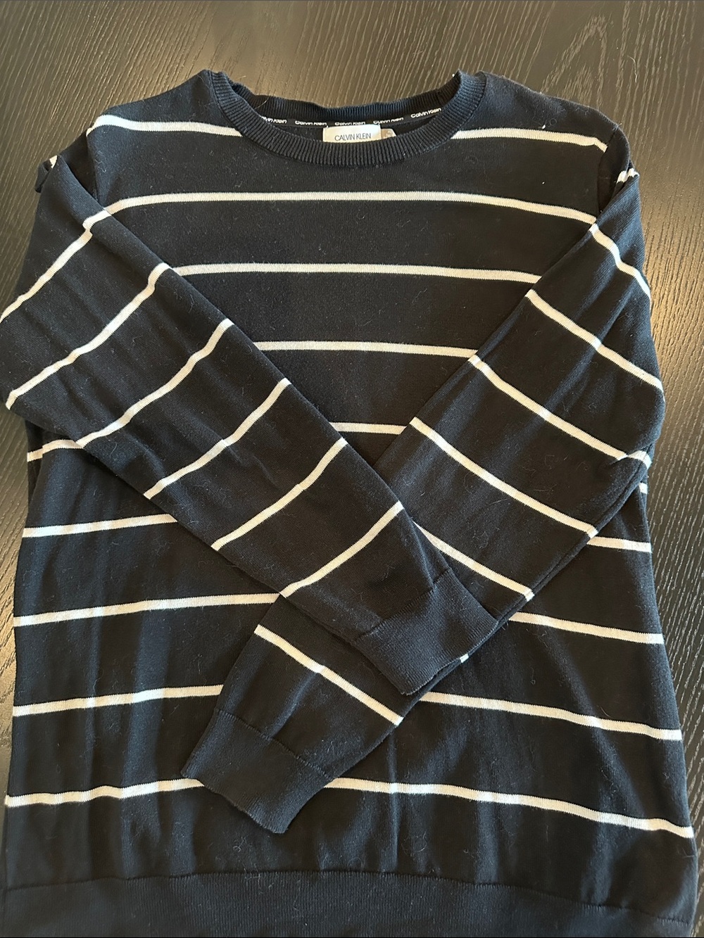 Calvin Klein Black and White Striped Crewneck Sweater